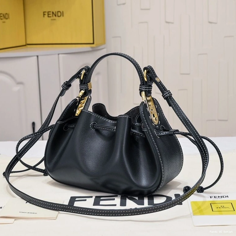 Vintage HOT Pomodorino Bucket Mini Leather Fendi Calf Black In Bag 0723